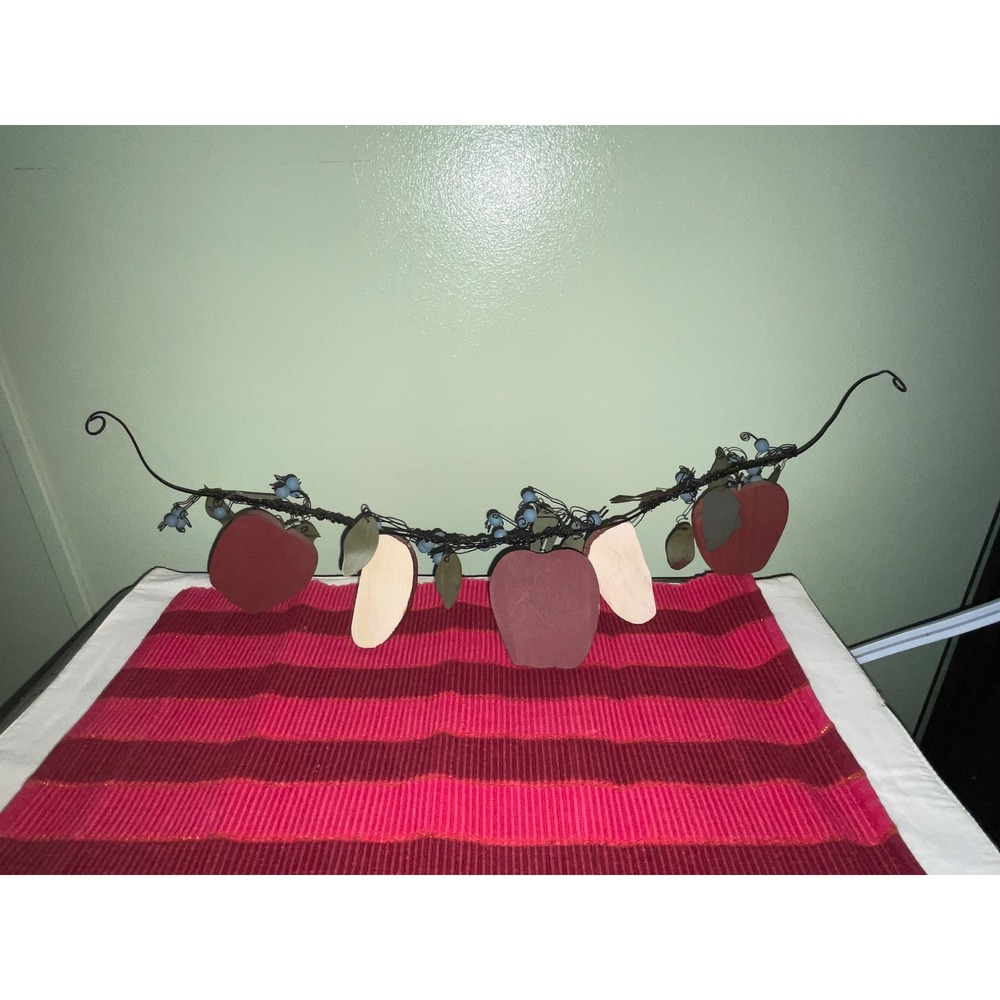 Rustic Farmhouse Apple Swag Garland Primitive Wood Apples Pip Berries Wall Decor